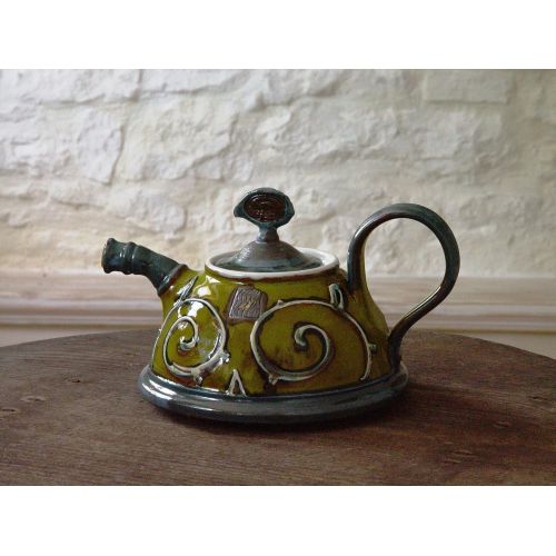  The teapot is wheel thrown on a pottery wheel, th Green Ceramic Teapot. Artistic Pottery Teapot. Handmade Tea Pot: Kitchen & Dining