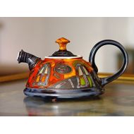 The teapot is wheel thrown on a pottery wheel, th Cute Pottery Teapot, Ceramic Kettle for One. Colorful Pottery Gift, Artisan Teapot, Danko Handmade Pottery, Birthday Gift, Hostess Clay Gift: Kitchen & Dining