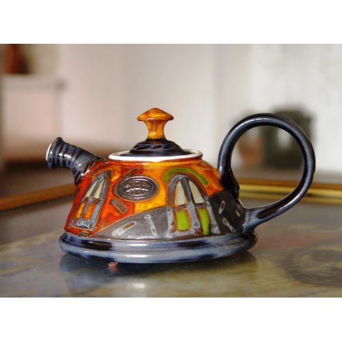  The teapot is wheel thrown on a pottery wheel, th Cute Pottery Teapot, Ceramic Kettle for One. Colorful Pottery Gift, Artisan Teapot, Danko Handmade Pottery, Birthday Gift, Hostess Clay Gift: Kitchen & Dining