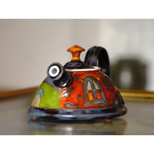  The teapot is wheel thrown on a pottery wheel, th Cute Pottery Teapot, Ceramic Kettle for One. Colorful Pottery Gift, Artisan Teapot, Danko Handmade Pottery, Birthday Gift, Hostess Clay Gift: Kitchen & Dining