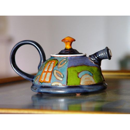  The teapot is wheel thrown on a pottery wheel, th Cute Pottery Teapot, Ceramic Kettle for One. Colorful Pottery Gift, Artisan Teapot, Danko Handmade Pottery, Birthday Gift, Hostess Clay Gift: Kitchen & Dining