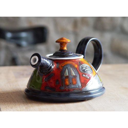  The teapot is wheel thrown on a pottery wheel, th Cute Pottery Teapot, Ceramic Kettle for One. Colorful Pottery Gift, Artisan Teapot, Danko Handmade Pottery, Birthday Gift, Hostess Clay Gift: Kitchen & Dining