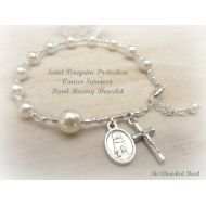 /TheCherishedBead Saint Peregrine Pearl & Silver Heal Cancer Rosary Bracelet - Color of your choice