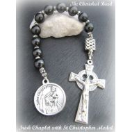 TheCherishedBead Irish Gemstone Chaplet with St. Christopher Medal & Celtic Crucifix