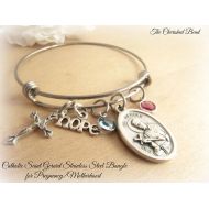 TheCherishedBead Saint Gerard Catholic Stainless Steel Bangle Bracelet with Charms - Saint for MotherhoodPregnancy