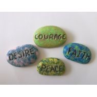 /TheConcreteDaisy Peace Faith Courage Desire inspirational concrete rocks - Fairy garden Miniatures - Fairy garden accessories - Garden decor - Fairy rocks