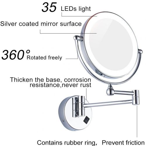  TheCoolCube Wall Mount MakeUp Vanity Mirror with LED Light, Polished Chrome Finish and 8 Inch Double Sided...