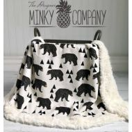 TheDesignerMinkyCo Bear Baby Blanket - Geometric Bear - Designer Minky - Ivory