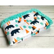 TheDesignerMinkyCo Minky Bear Woodland Baby Blanket - Teal