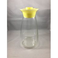 /TheDiscerningHoarder Vintage Clear Glass Mid Century Juice Carafe Yellow Plastic Lid