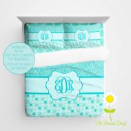 TheDreamyDaisy Personalized Bedding Set - Aqua Paisley Duvet Cover or Comforter - Personalized Duvet Set with Monogram - Custom Monogrammed Comforter
