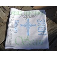 TheDreamyDaisy Personalized Baptism Blanket with Cross - Monogrammed Baptism Blanket for Boys - Custom Name Christening Blanket - Religious Baby Blanket