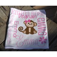 TheDreamyDaisy Personalized Monkey Baby Blanket - Girl Monkey Receiving Blanket - Custom Monkey Baby Blanket - Newborn Swaddling Blanket - Baby Photo Prop
