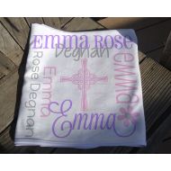 TheDreamyDaisy Personalized Baptism Blanket with Cross - Monogrammed Baptism Blanket for Girls - Custom Name Christening Blanket - Religious Baby Blanket