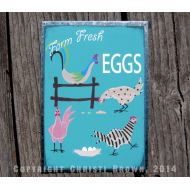 TheElfinForest Fresh eggs sign metal yard art chicken coop fence decor small tin outdoor country farm sign