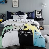 TheFit Paisley Textile Bedding for Teenager Girls and Boy U714 Multi Color and Black Cat Duvet Cover Set 100% Cotton, Twin Queen King Set, 3-4 Pieces (Queen)