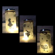 /TheGiftPage Night light, mood lighting, Alice in Wonderland Theme, Fairy Jar, Glitter Jar, Christmas, light up jars, mason jars
