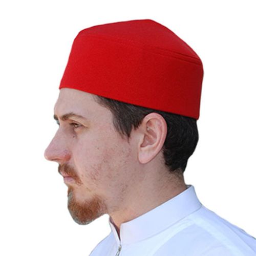  TheKufi Solid Red Moroccan Fez-Style Kufi Hat Cap w/Pointed Top