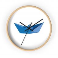 ThePeekCollective Classic Blue Origami Boat Wall Clock Minimalist Simple Modern Geometric Home Decor Nordic Origam Nursery Clock Living Room Clock Wall Art