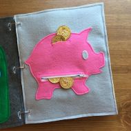 Piggybank Quiet Book Page, Quiet Books, Toddler, Zipper, Childrens Books, Felt, Busy Bag, Travel Activities, Kids Gifts, ThePinkPenguinShop,