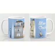 TheRedUmbrellaShop Jacques Tati mug-Mon Oncle Mug-Hulot mug-Gifts for boyfriend-French cinema lover-Bicycle mug-Cool Mug-Coffee lover gift-Etsy gift-Colourful