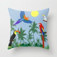 /TheRedUmbrellaShop Parrots pillow cover-Toucan-Tropical-Floor pillow-Green cushion-Blue Wild Birds-16x16-18x18-20x20-Mid century modern-Colourful-Cool pillow