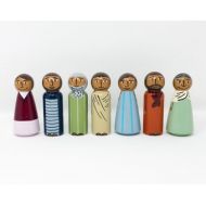 TheSilvanReverie Set of Jesus and 6 Bible Character Peg Dolls (*Made To Order*)