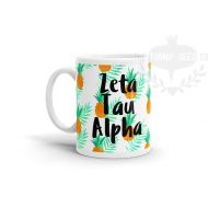 TheTurnipSeed Zeta Tau Alpha Illustrated Pineapple Print Pattern Coffee Mug - Custom Sorority Design MG100