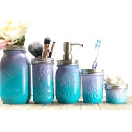 /TheTwistedArrowCo Mermaid Bathroom Decor - Girls Bathroom - Upcycled Jars - Ombre Jars - Purple - Teal - Rose Gold Bathroo, - Mason Jar Decor - Ombre effect