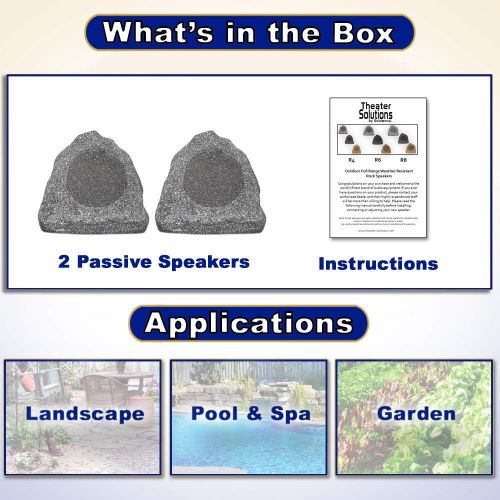  [아마존베스트]Theater Solutions 2R6G Outdoor Granite 6.5 Rock 2 Speaker Set for Deck Pool Spa Yard Garden