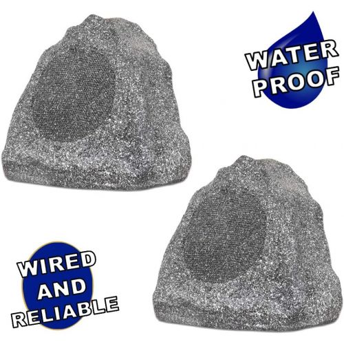  [아마존베스트]Theater Solutions 2R6G Outdoor Granite 6.5 Rock 2 Speaker Set for Deck Pool Spa Yard Garden