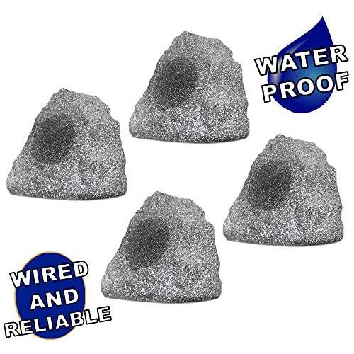  [아마존베스트]Theater Solutions 4R4G New Wired Outdoor Garden Waterproof Granite Rock Patio Speakers (set of 4)