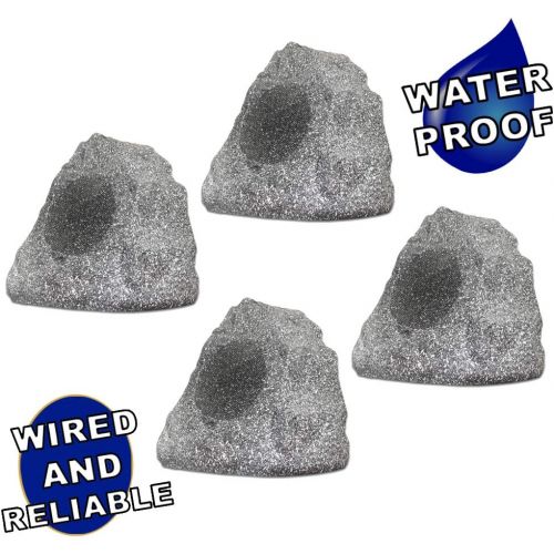  [아마존베스트]Theater Solutions 4R4G New Wired Outdoor Garden Waterproof Granite Rock Patio Speakers (set of 4)