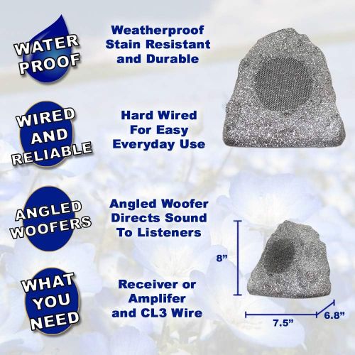  [아마존베스트]Theater Solutions 4R4G New Wired Outdoor Garden Waterproof Granite Rock Patio Speakers (set of 4)