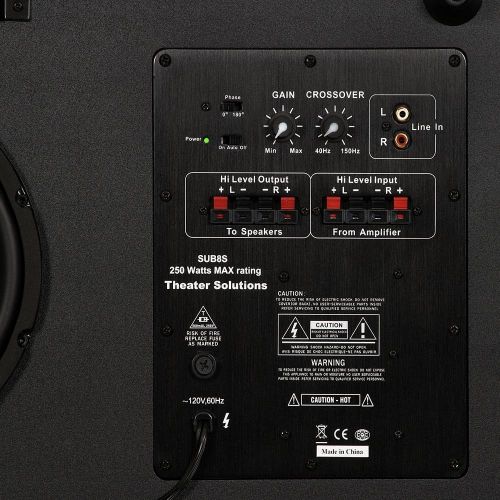  [아마존베스트]Theater Solutions SUB8S 250 Watt Surround Sound HD Home Theater Slim Powered Active Subwoofer (Black)