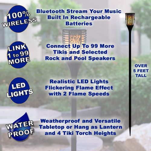  [아마존베스트]Theater Solutions TT100 Fully Wireless 240 Watt Rechargeable Battery Bluetooth Tiki Torch Speaker 4 Pack Lanterns Link Up to 99 Speakers Wirelessly