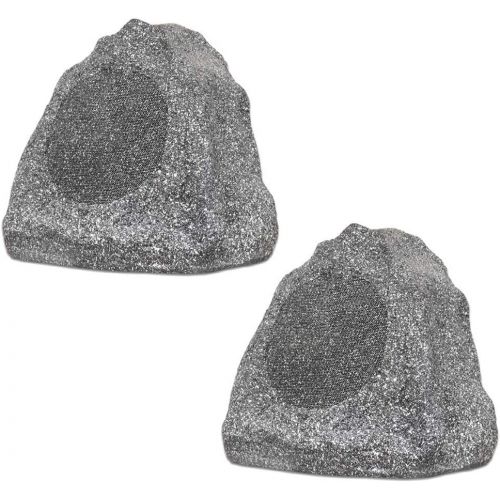  [아마존베스트]Theater Solutions 2R6G Outdoor Granite 6.5 Rock 2 Speaker Set for Deck Pool Spa Yard Garden, Granite Grey