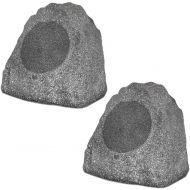 Theater Solutions 2R8G Outdoor Granite 8 Rock 2 Speaker Set for Deck Pool Spa Yard Garden, Granite Grey