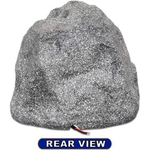  Theater Solutions 2R8G Outdoor Granite 8 Rock 2 Speaker Set for Deck Pool Spa Yard Garden, Granite Grey