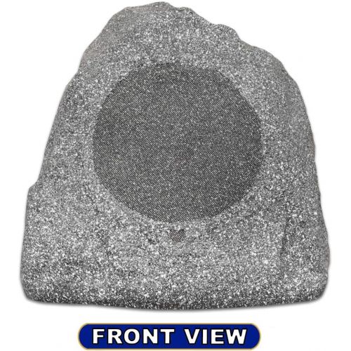  Theater Solutions 2R8G Outdoor Granite 8 Rock 2 Speaker Set for Deck Pool Spa Yard Garden, Granite Grey