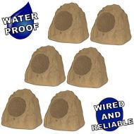 Theater Solutions 6R8S Outdoor Sandstone 8 Rock 6 Speaker Set for Deck Pool Spa Yard Garden