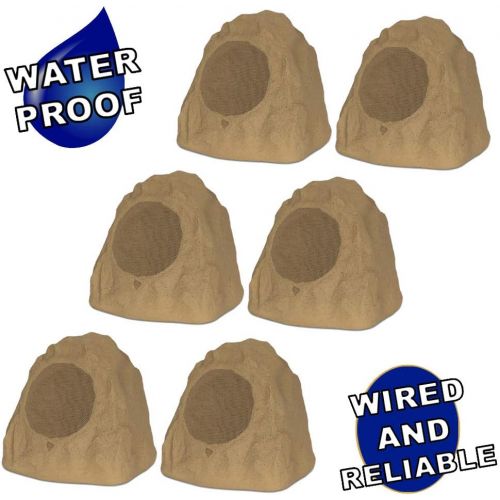  Theater Solutions 6R8S Outdoor Sandstone 8 Rock 6 Speaker Set for Deck Pool Spa Yard Garden