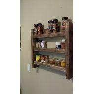 TheeOldeWoodshop Rustic spice rack display shelf in a barn board finish, 3 shelves, solid wood, kitchen, dining room, hallway, entry