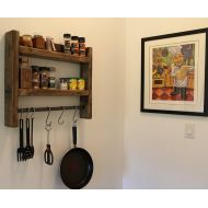 /TheeOldeWoodshop Rustic barn board, distressed spice rack and pot and pan hanger, holder, kitchen organizer, hand crafted, built solid, utensil hanger