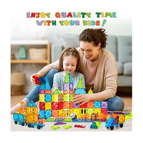  Magnetic Tiles: 110PCS Magnet 3D Clear Building Blocks Toys for Kids - Educational Magnetic Construction Playboards Set STEM Sensory Toys Gifts for Boys Girls Toddlers 3 4 5 6 7 8 9 Year Old