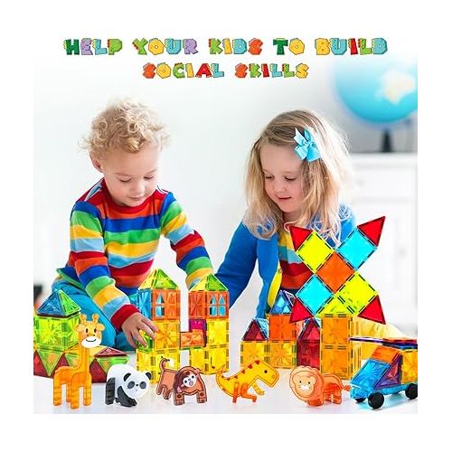  Magnetic Tiles: 110PCS Magnet 3D Clear Building Blocks Toys for Kids - Educational Magnetic Construction Playboards Set STEM Sensory Toys Gifts for Boys Girls Toddlers 3 4 5 6 7 8 9 Year Old