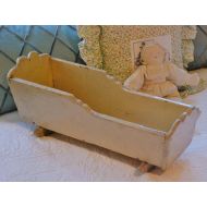 Then4Now FREE SHIPPING!! - Rare Antique Baby Doll Cradle - 19th Century Painted Wood Cradle - Primitive Homestead Doll Bed - Handmade w/Square Nails