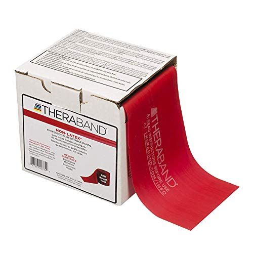  TheraBand Resistance Band 25 Yard Roll, Medium Red Non-Latex Professional Elastic Bands For Upper & Lower Body Exercise Workouts, Physical Therapy, Pilates, & Rehab, Dispenser Box,