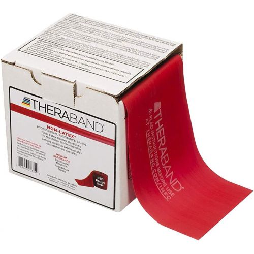  TheraBand Resistance Band 25 Yard Roll, Medium Red Non-Latex Professional Elastic Bands For Upper & Lower Body Exercise Workouts, Physical Therapy, Pilates, & Rehab, Dispenser Box,