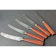 /ThereAndBackVintage Set of 5 B Thomas and Co Sheffield Stainless Steel Made in England Brown Resin Handled Knives